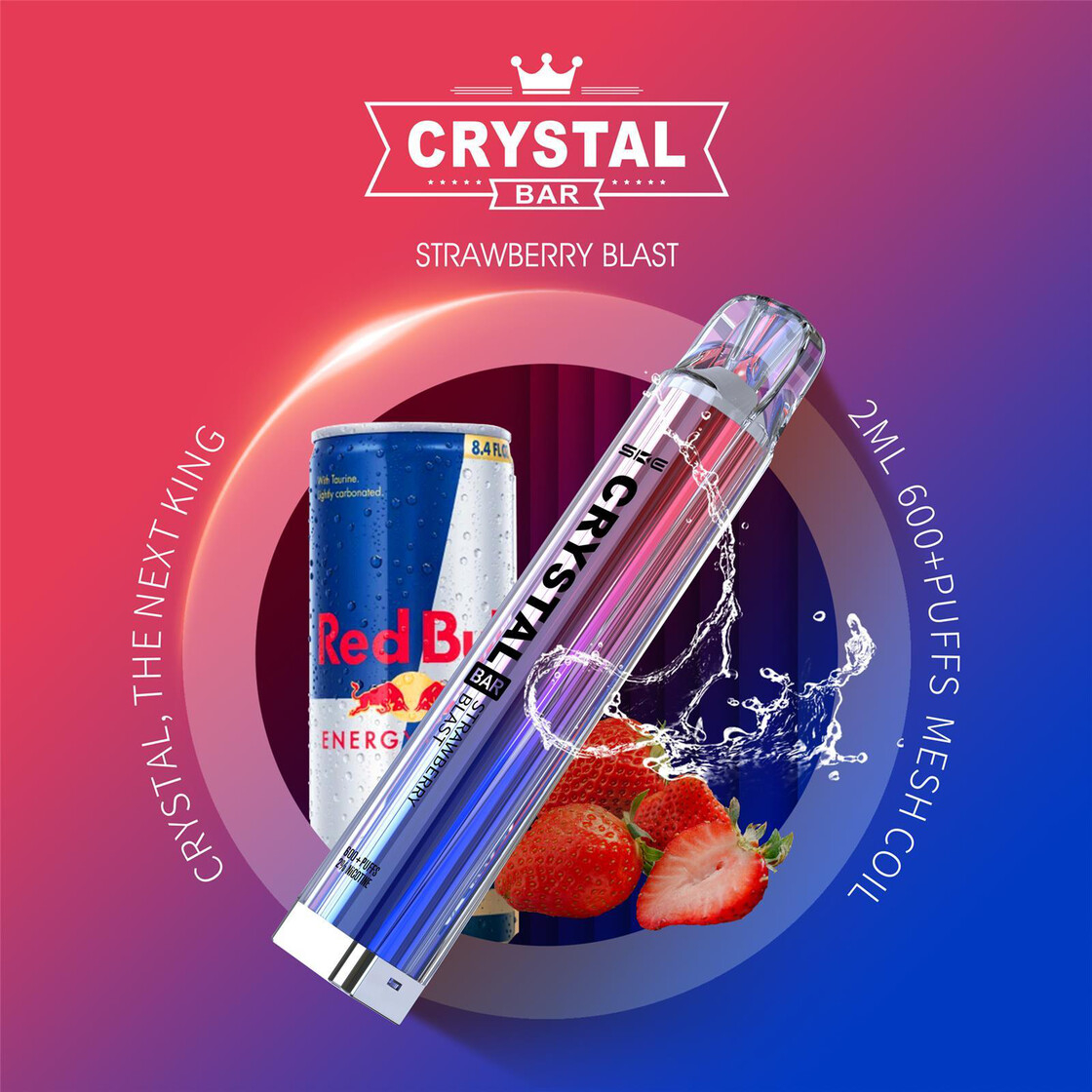 Crystal Bar - Vape Einweg E-Zigarette Strawberry Blast 2% Nikotin 600 Züge