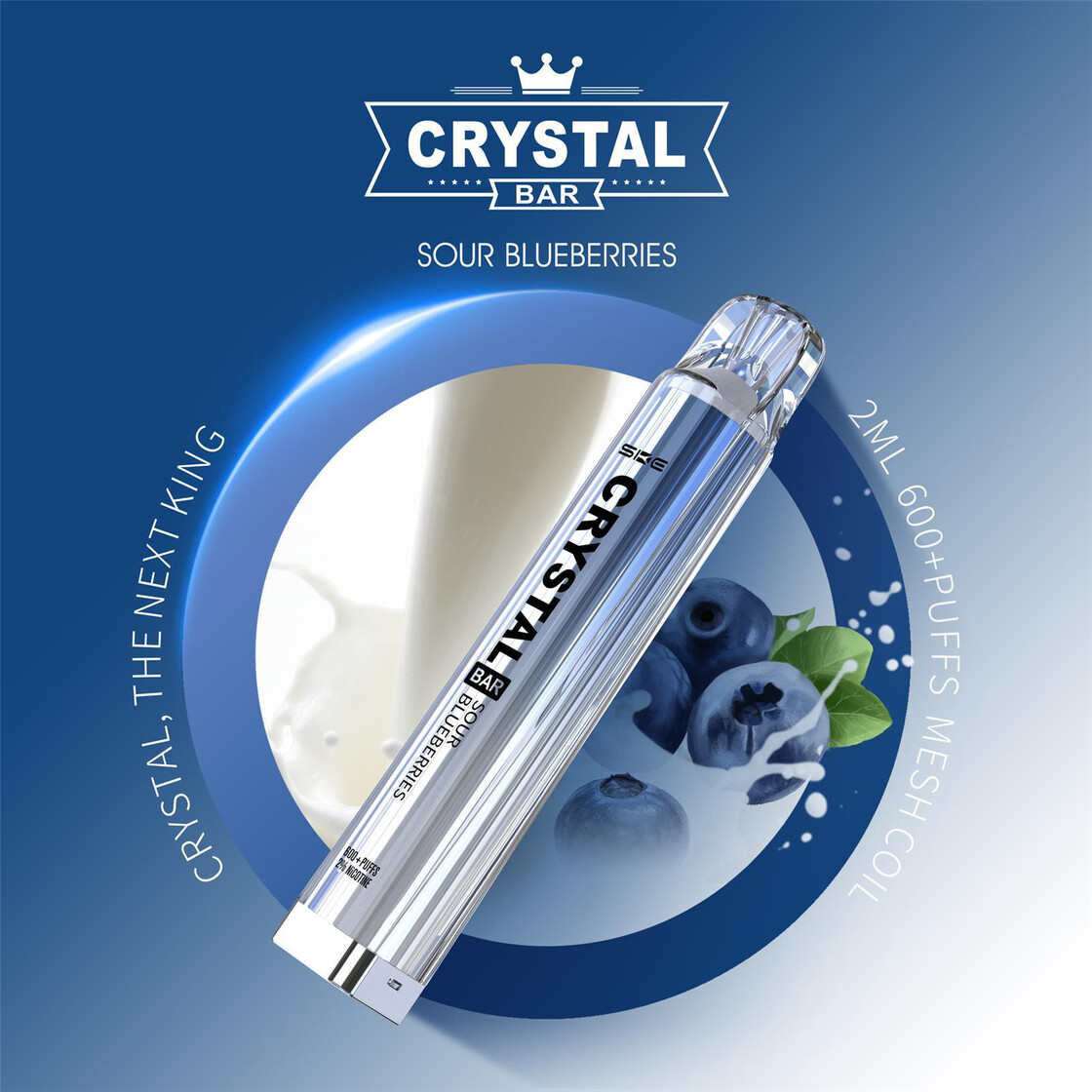 Crystal Bar - Vape Einweg E-Zigarette Sour Blueberries 2% Nikotin 600 Züge