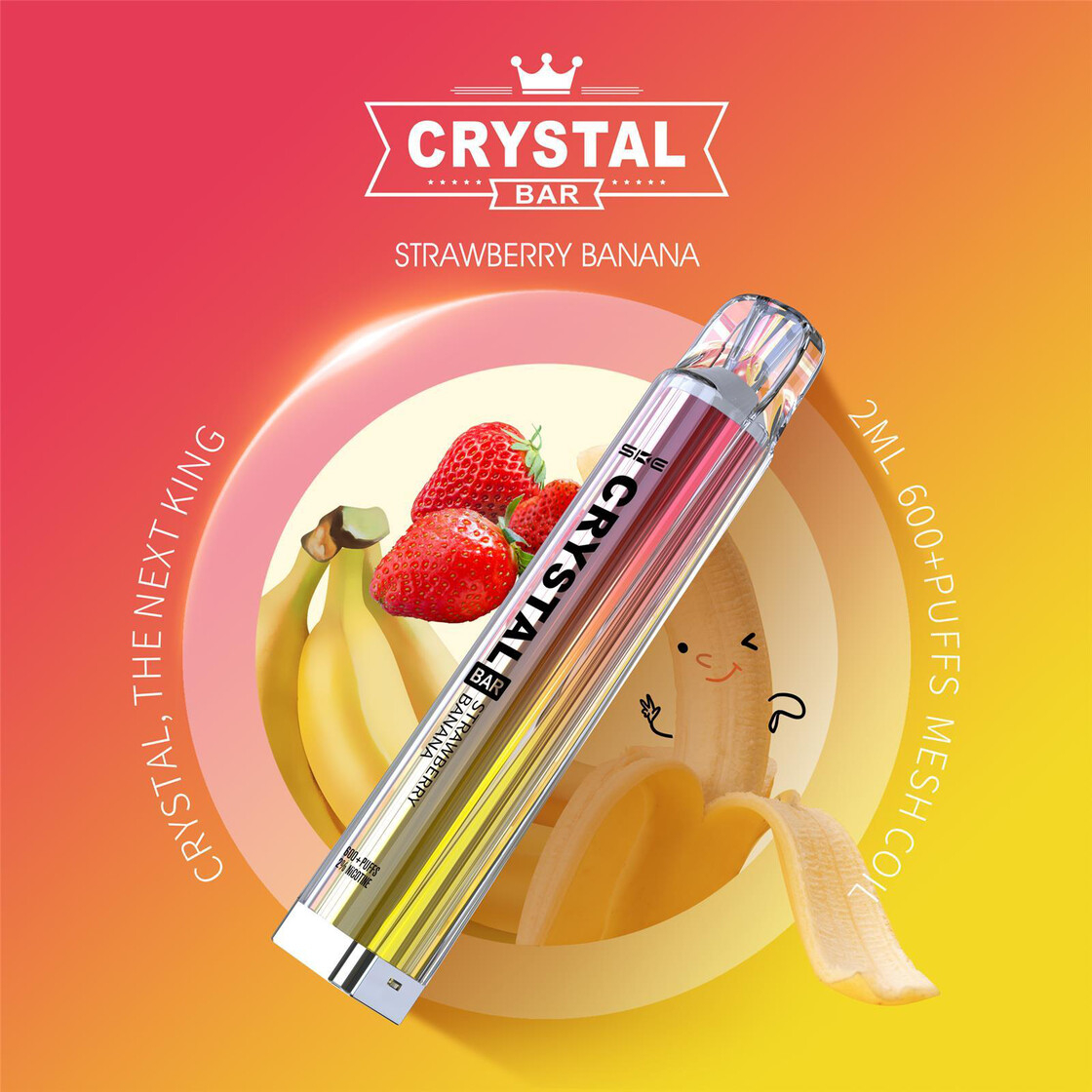 Crystal Bar - Vape Einweg E-Zigarette Strawberry Banana 2% Nikotin 600 Züge