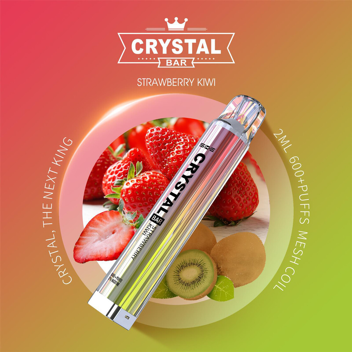 Crystal Bar - Vape Einweg E-Zigarette Strawberry Kiwi 2% Nikotin 600 Züge