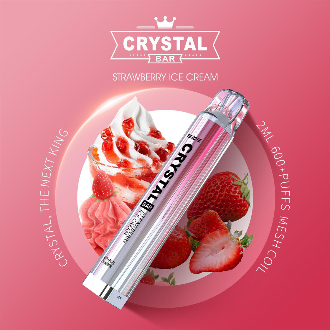 Crystal Bar - Vape Einweg E-Zigarette Strawberry Ice Cream 2% Nikotin 600 Züge