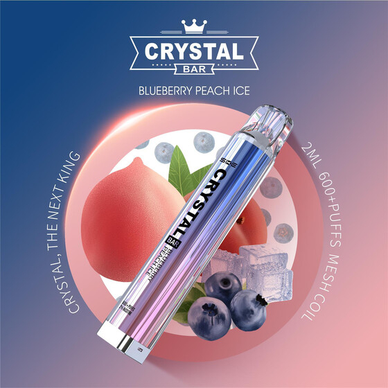 Crystal Bar - Vape Einweg E-Zigarette Blueberry Peach Ice 2% Nikotin 600 Züge