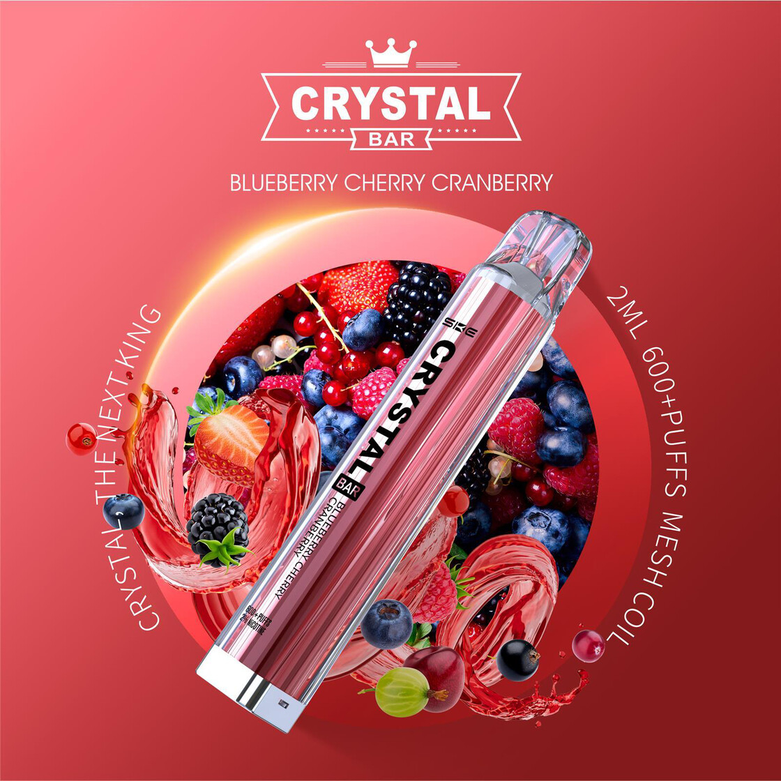 Crystal Bar - Vape Einweg E-Zigarette Blueberry Cherry Cranberry 2% Nikotin 600 Züge
